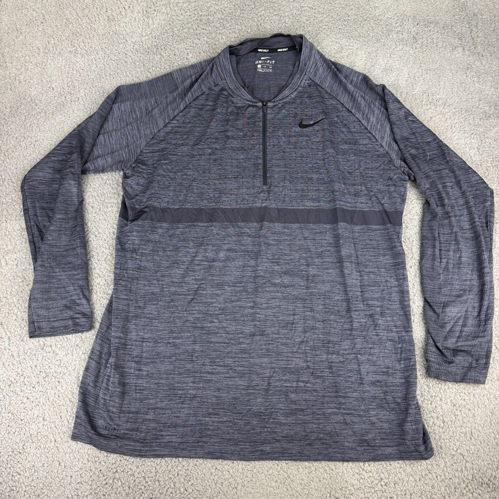 NIKE Golf Polo Shirt Mens XxlBlue Jacket Colarless Poly Long Sleeve Dri Fit